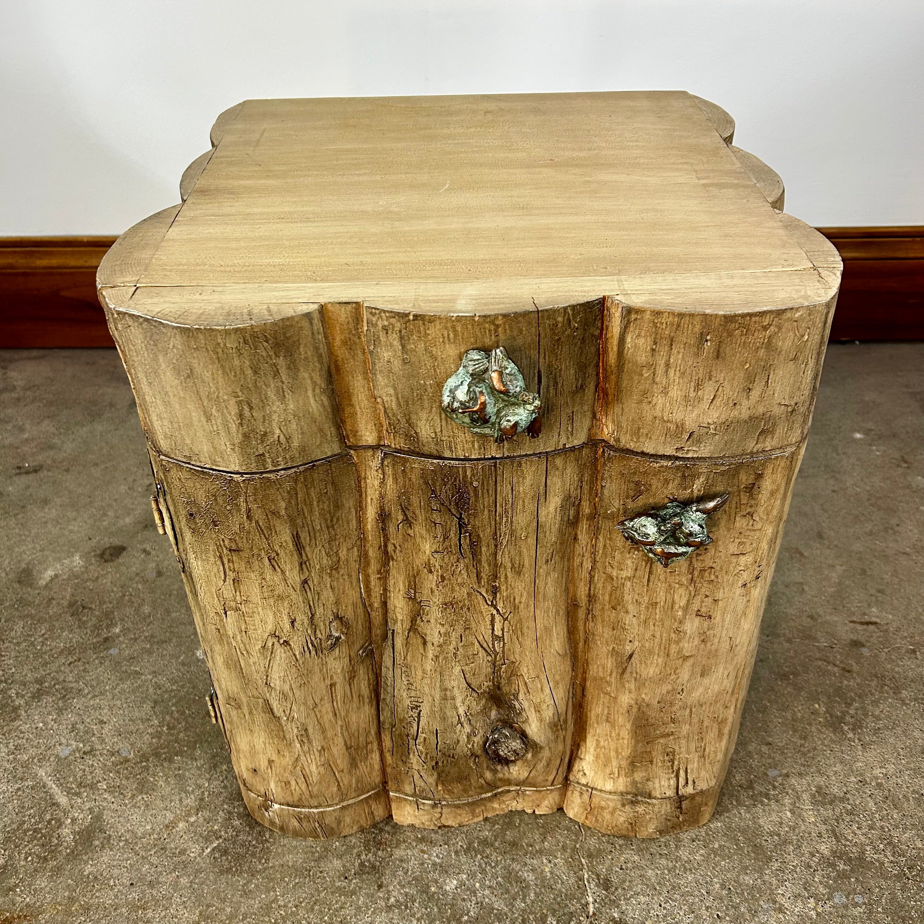 Rustic Log Cabinet with Drawer and Bronze Pulls, Natural Stain