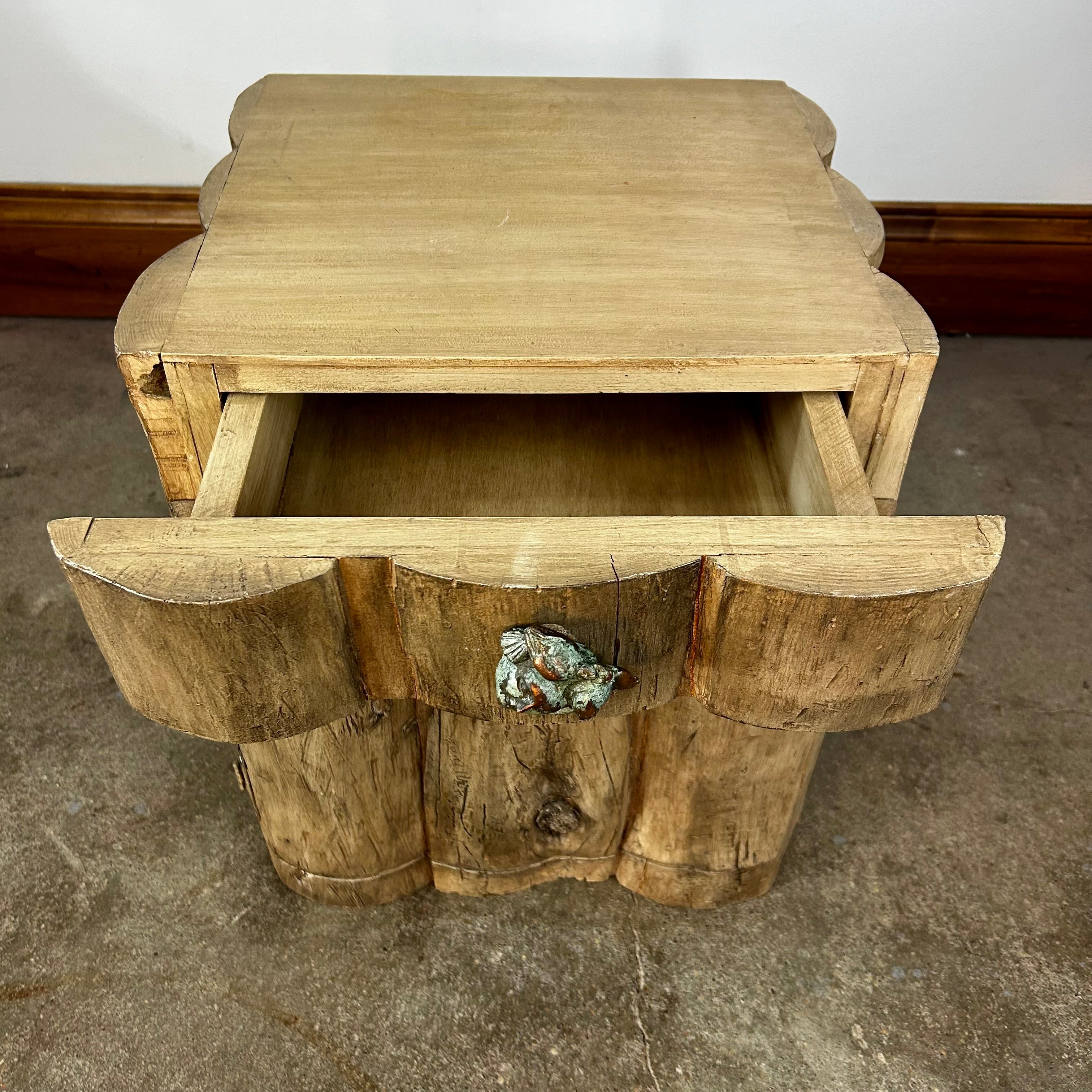 Rustic Log Cabinet with Drawer and Bronze Pulls, Natural Stain