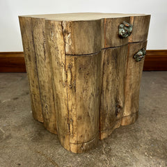 Rustic Log Cabinet with Drawer and Bronze Pulls, Natural Stain