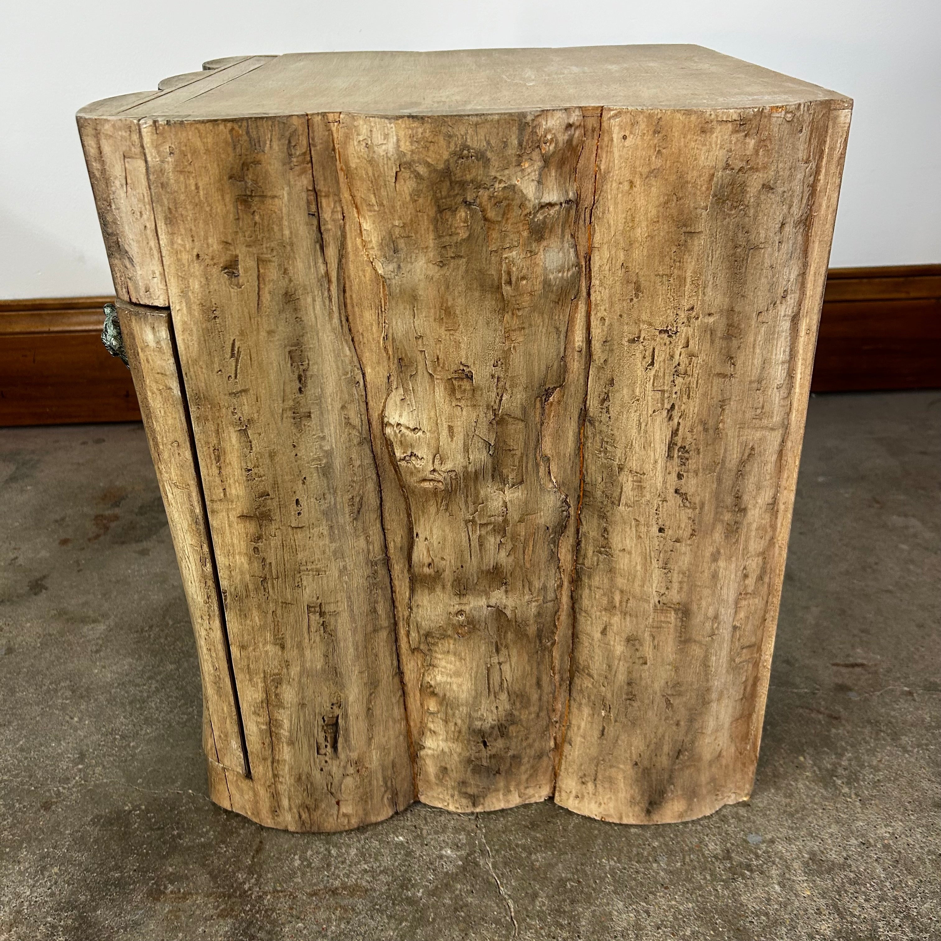 Rustic Log Cabinet with Drawer and Bronze Pulls, Natural Stain