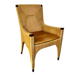 Bill Sofield Mid-Century Coastal Chic Cocoon Chair with Leather Seat Cushion