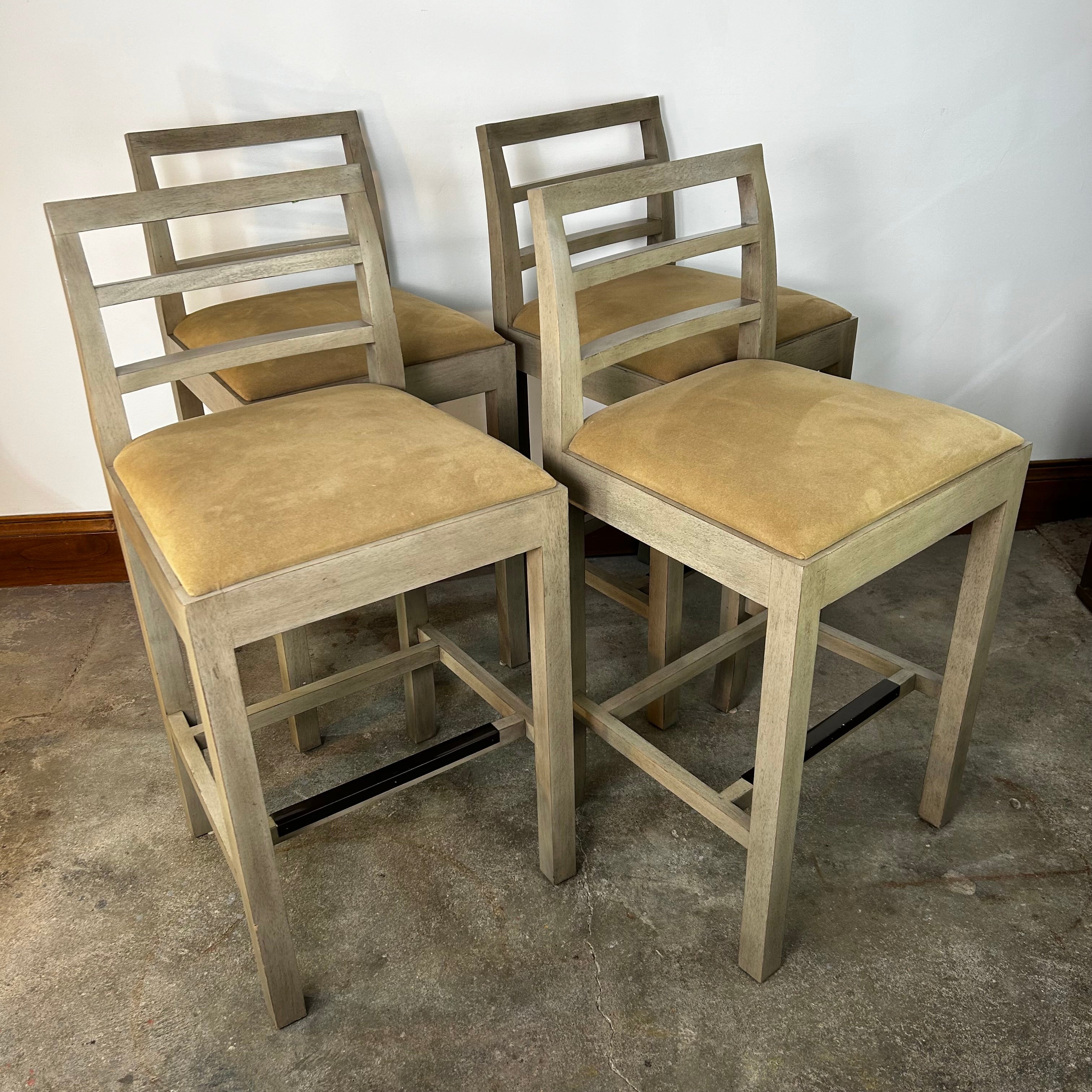 Hickory Chair Bar Stool Set of Four, Custom Upholstery