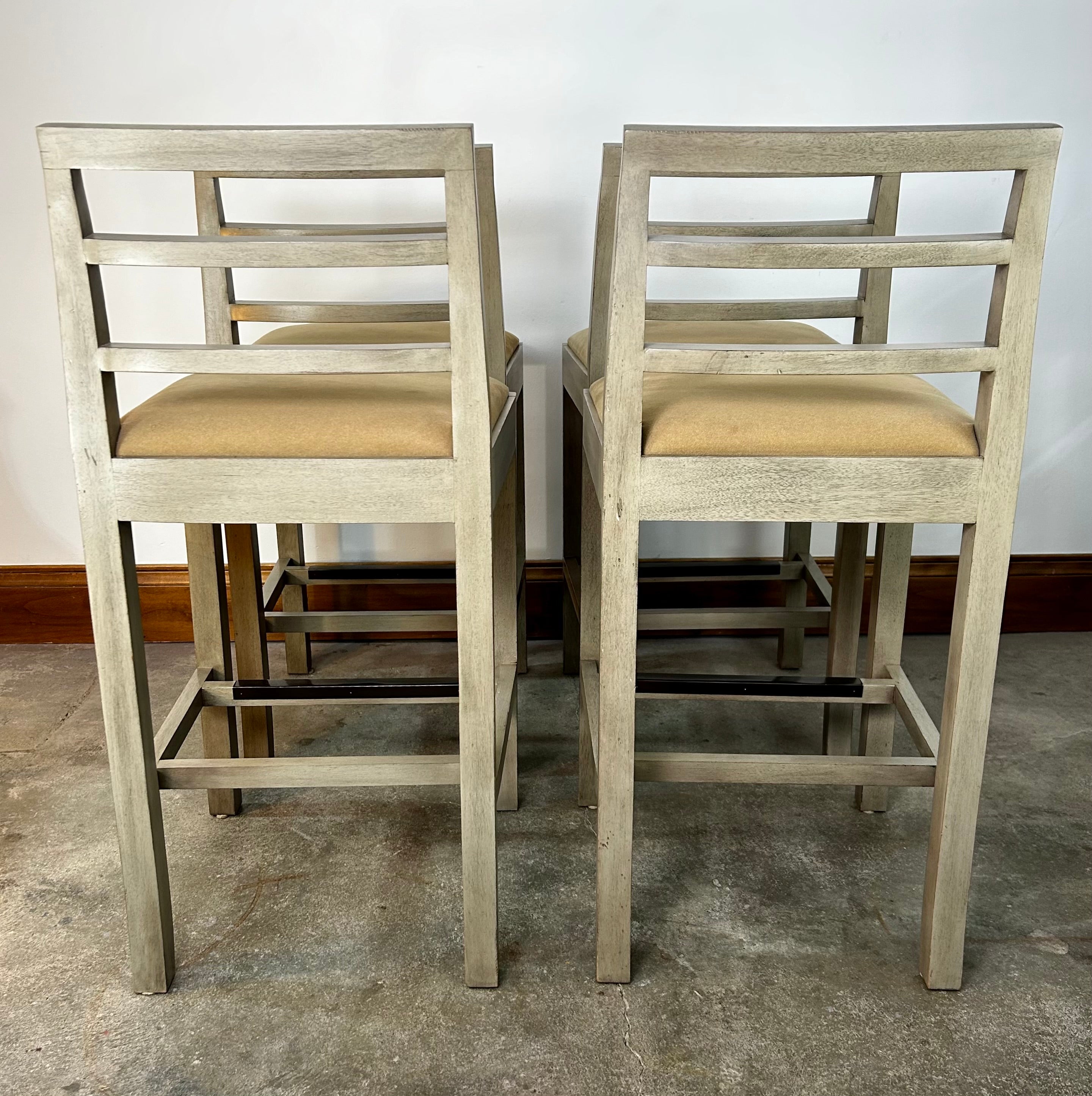 Hickory Chair Bar Stool Set of Four, Custom Upholstery