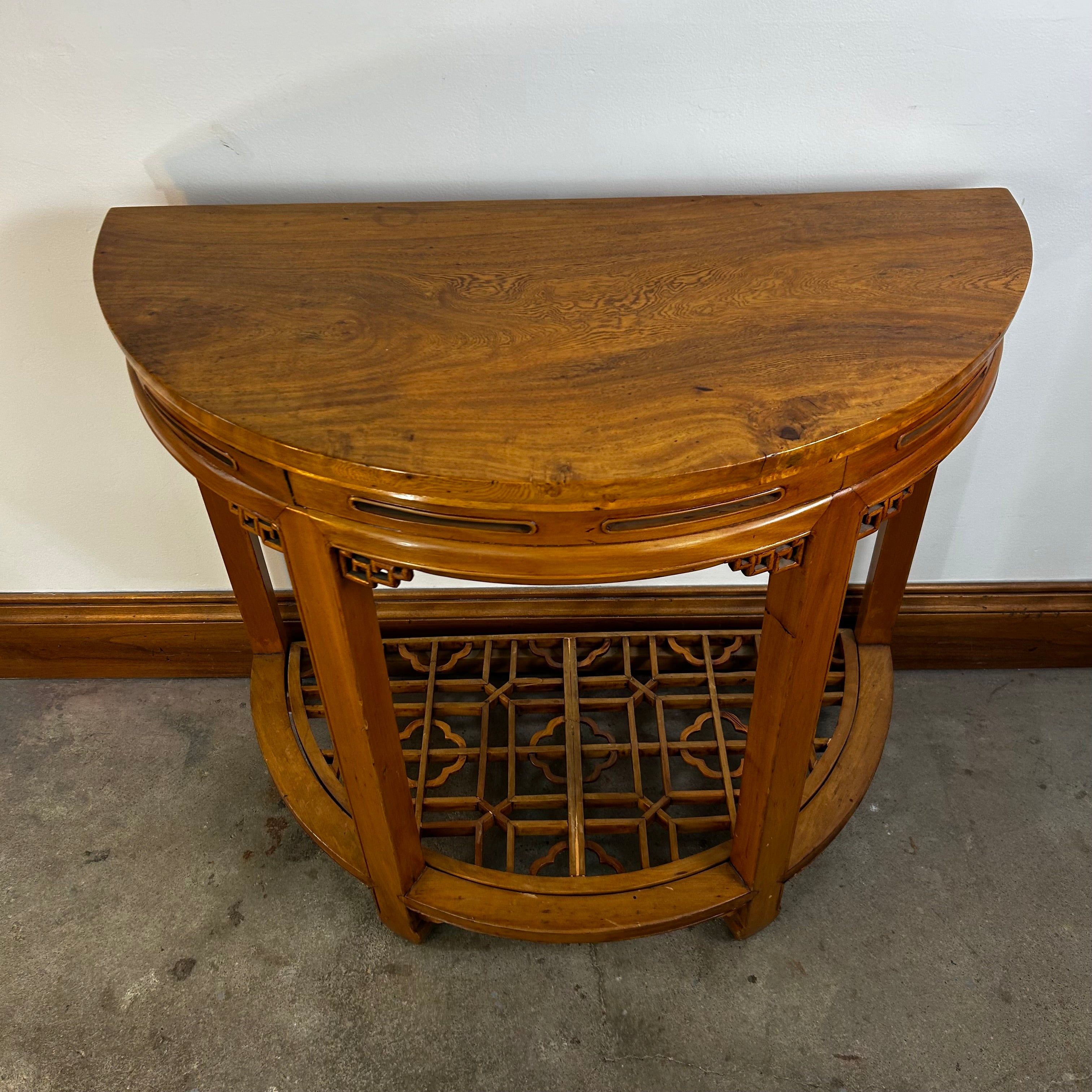 Half Moon Table, Wall Table, Asian Design, Solid Wood, Light Brown