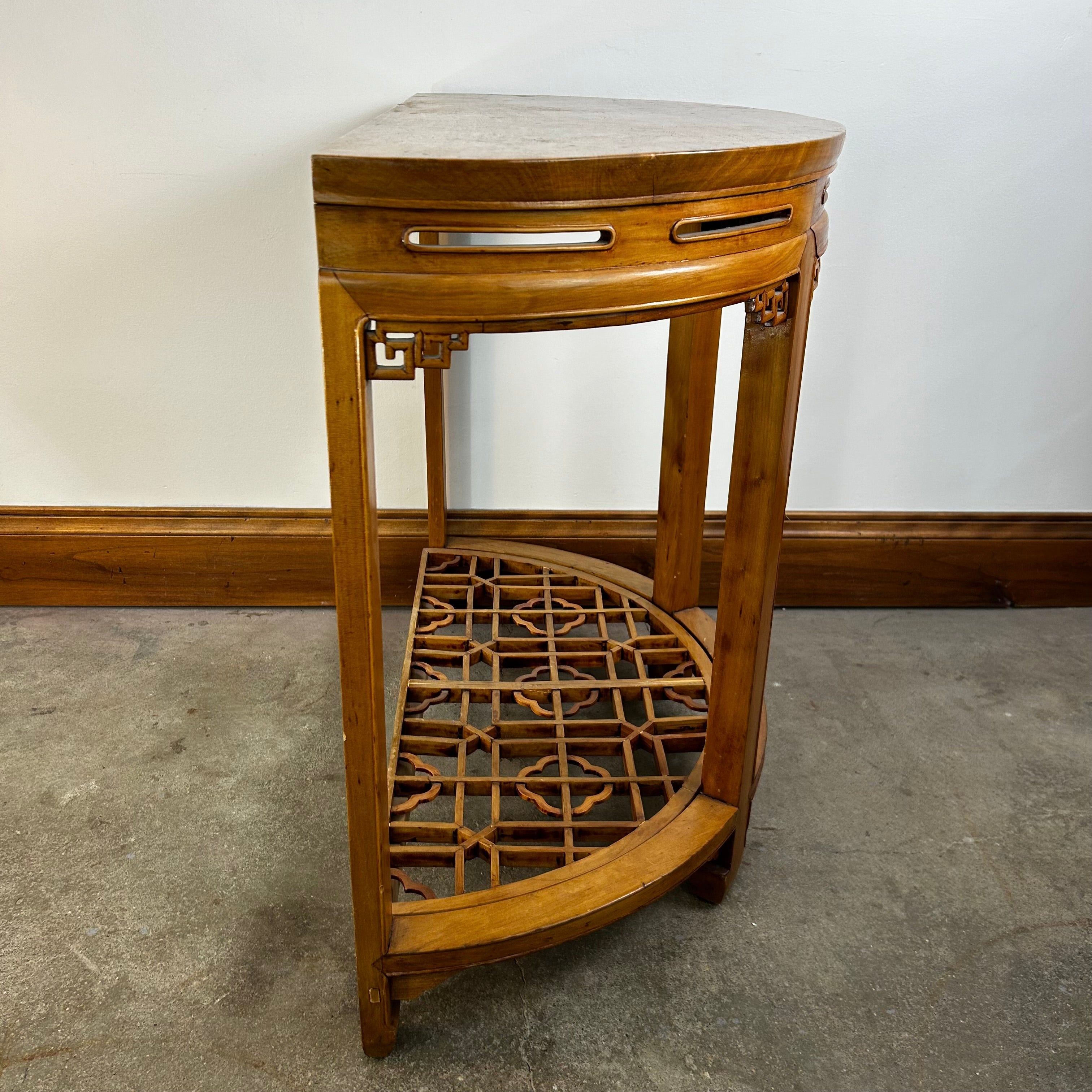 Half Moon Table, Wall Table, Asian Design, Solid Wood, Light Brown