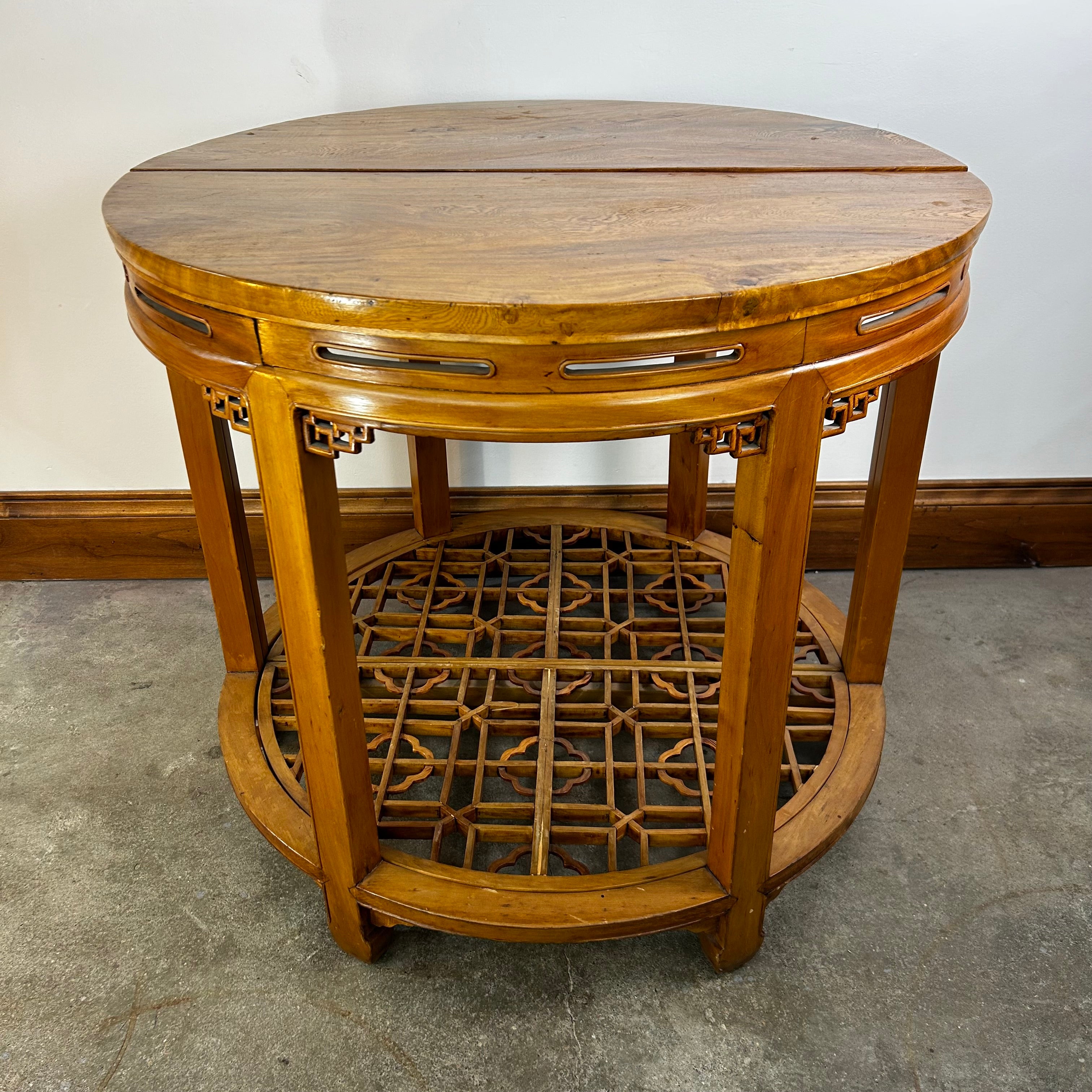 Half Moon Table, Wall Table, Asian Design, Solid Wood, Light Brown