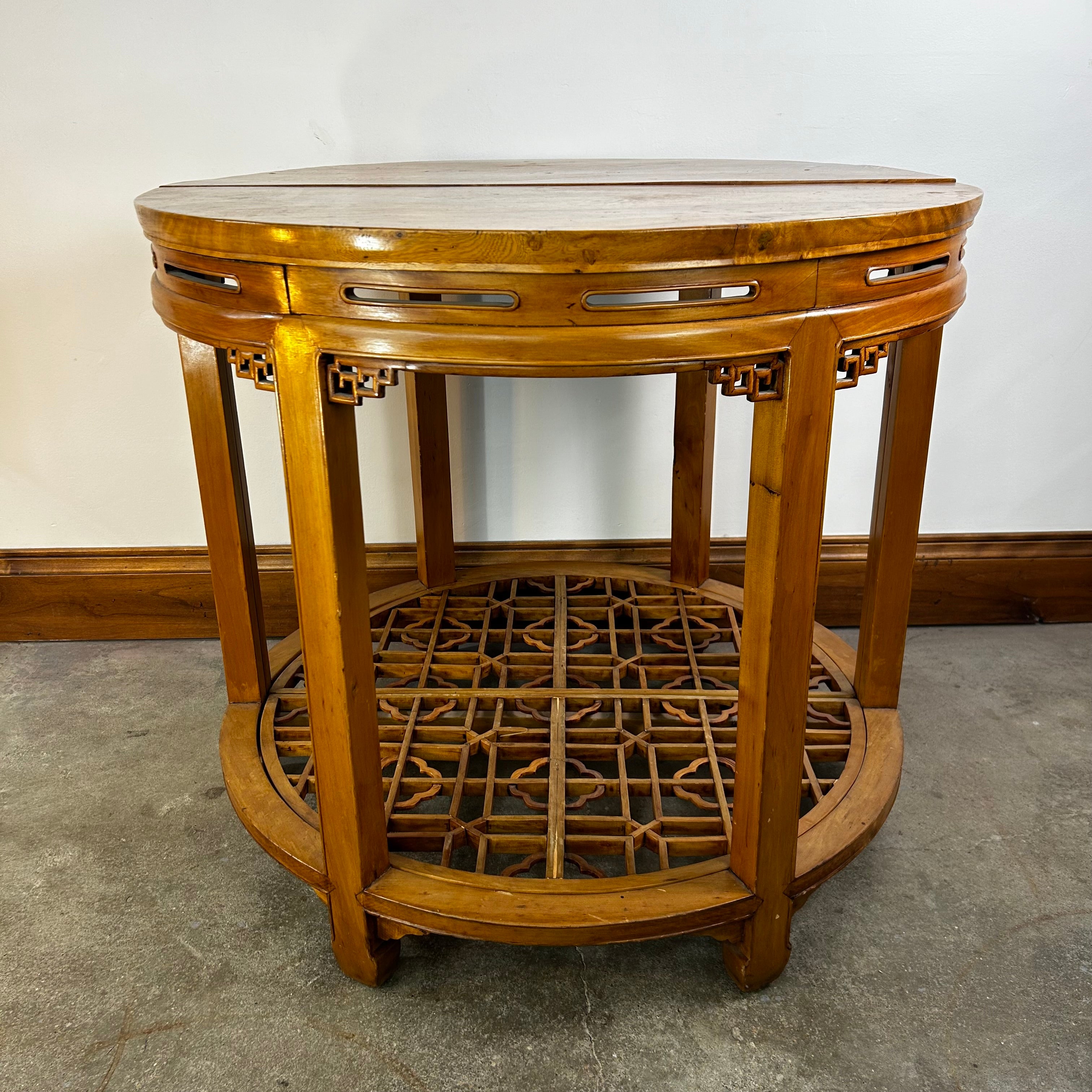 Half Moon Table, Wall Table, Asian Design, Solid Wood, Light Brown