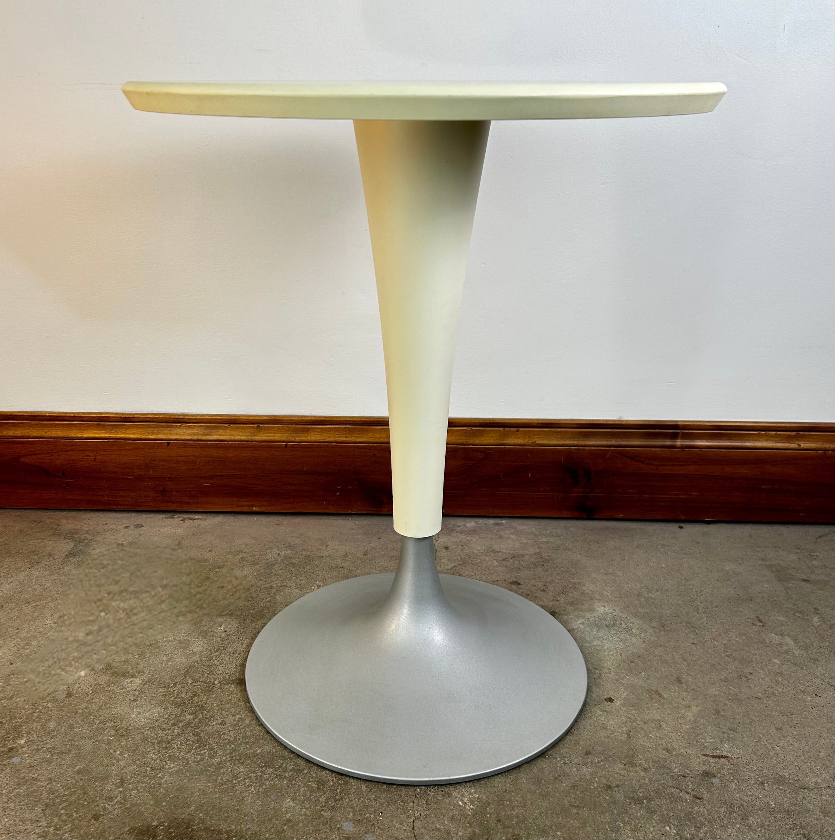 Kartell "Dr. Na" by Starck Italian Pedestal Table, Silver, Cream, Small