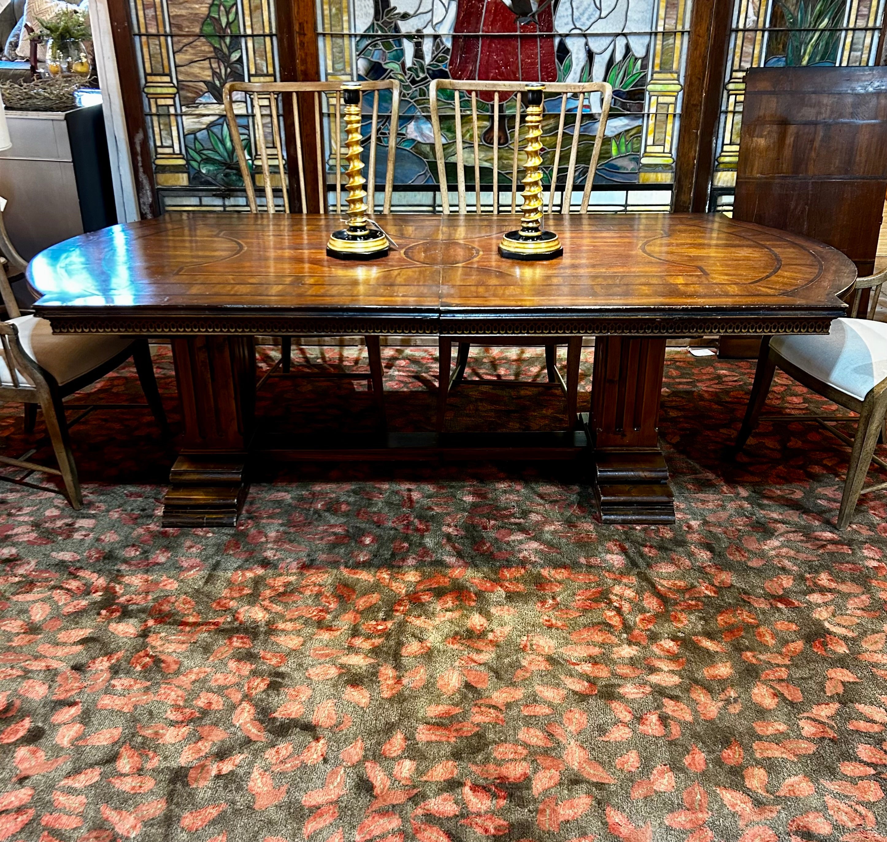 Trestle Base Dining Table, Rounded Edge, with Leaf