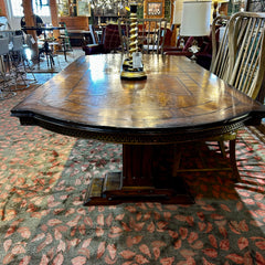 Trestle Base Dining Table, Rounded Edge, with Leaf