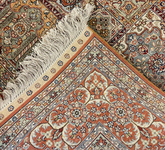 Area Silk Rug, Traditional in Style Hand Knotted Rust, Peach on Beige Ground, Sku: 033245
