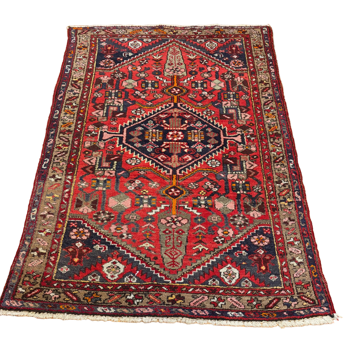 Area Rug, 100% Wool Persian Heriz Rug Bright Red, Taupe, Navy, Sku: 033321
