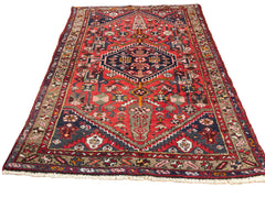Area Rug, 100% Wool Persian Heriz Rug Bright Red, Taupe, Navy, Sku: 033321