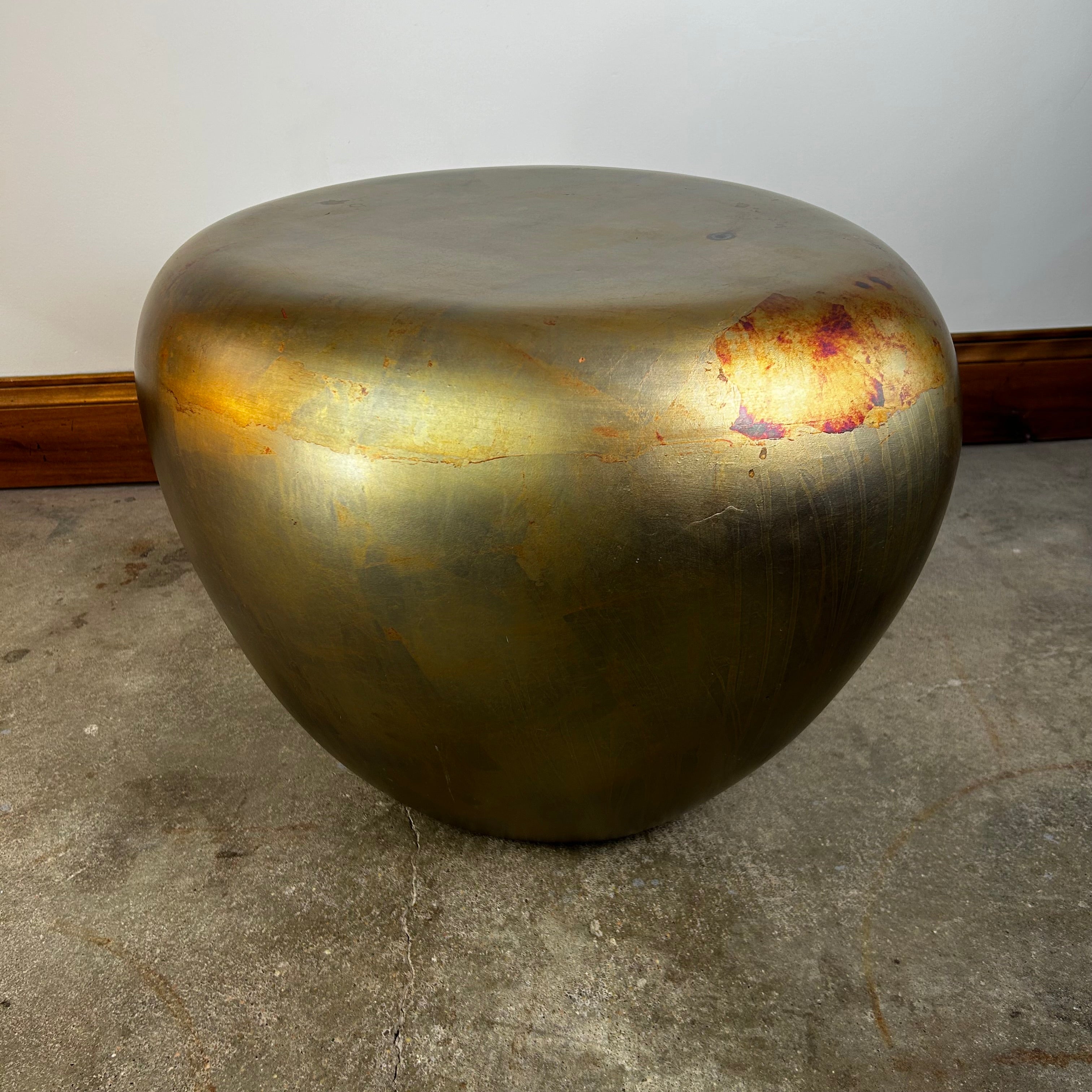 Oxidized Metal Egg Table, Composite Base, Golden