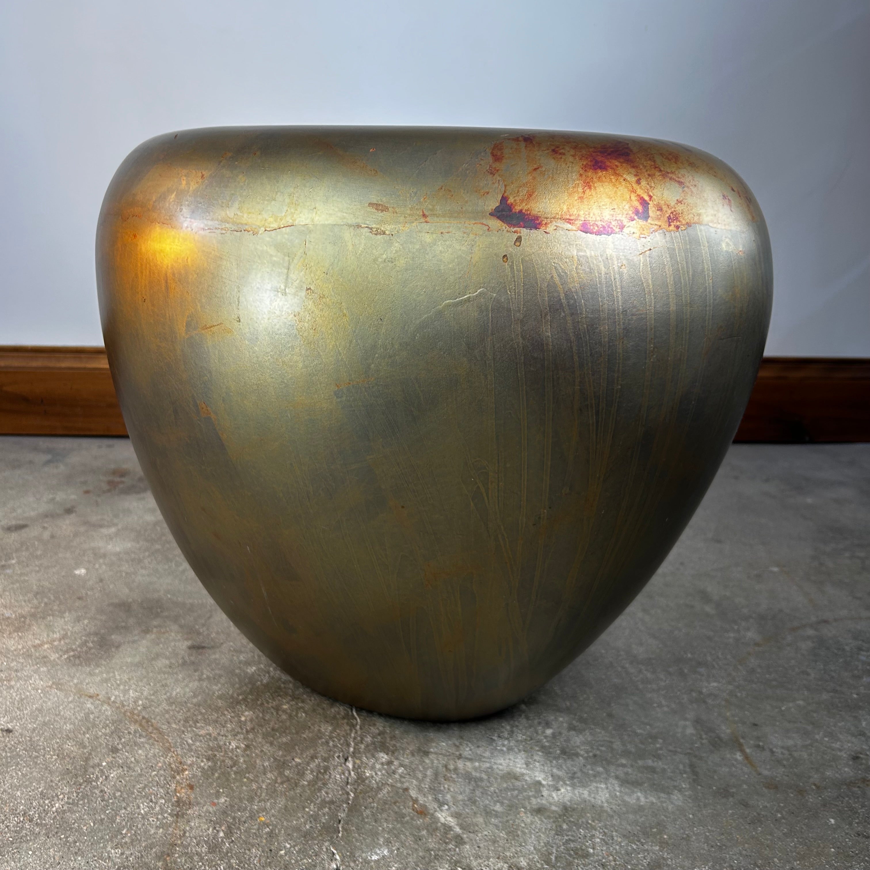 Oxidized Metal Egg Table, Composite Base, Golden