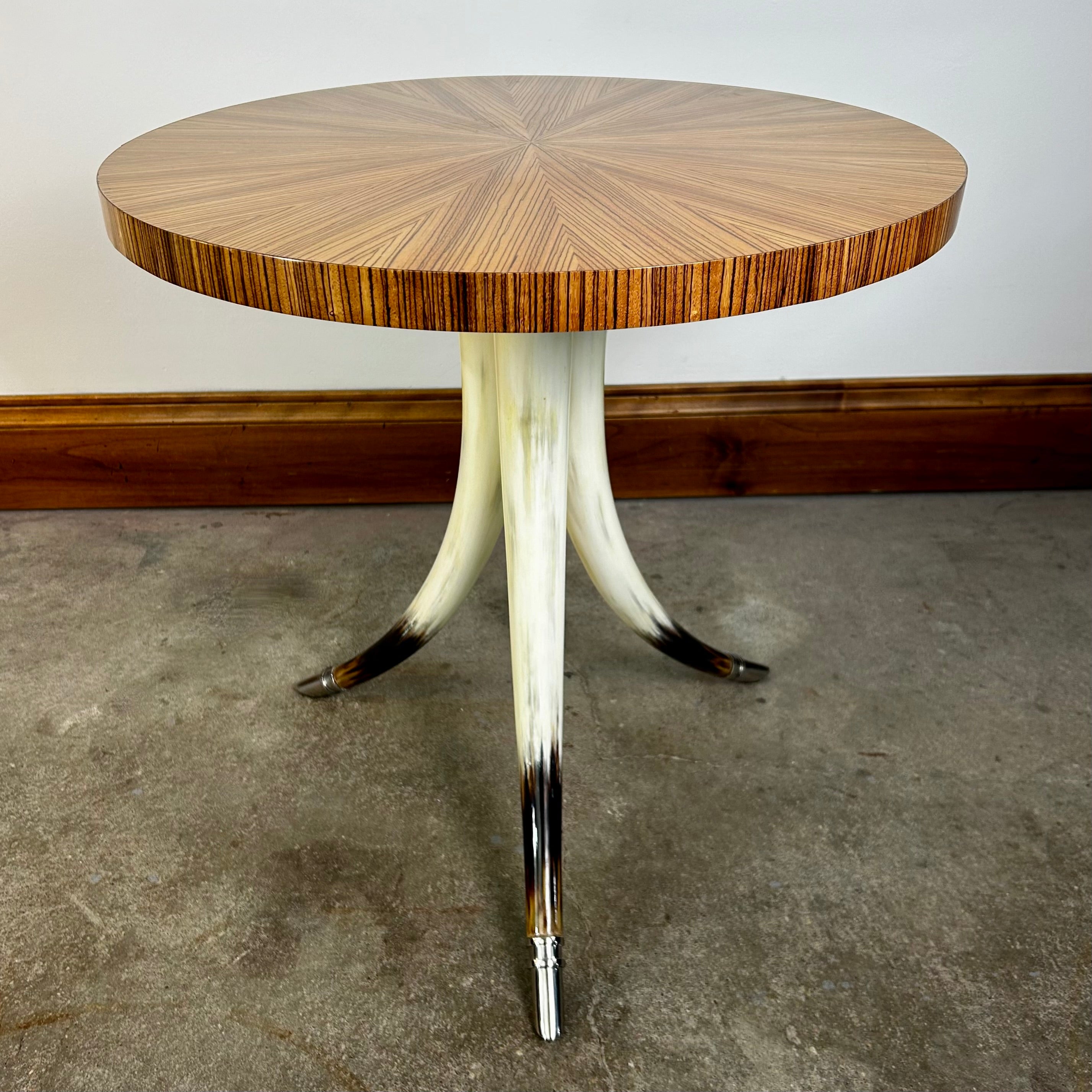 Theodore Alexander Three Horn Legged Table, Round Wood Top