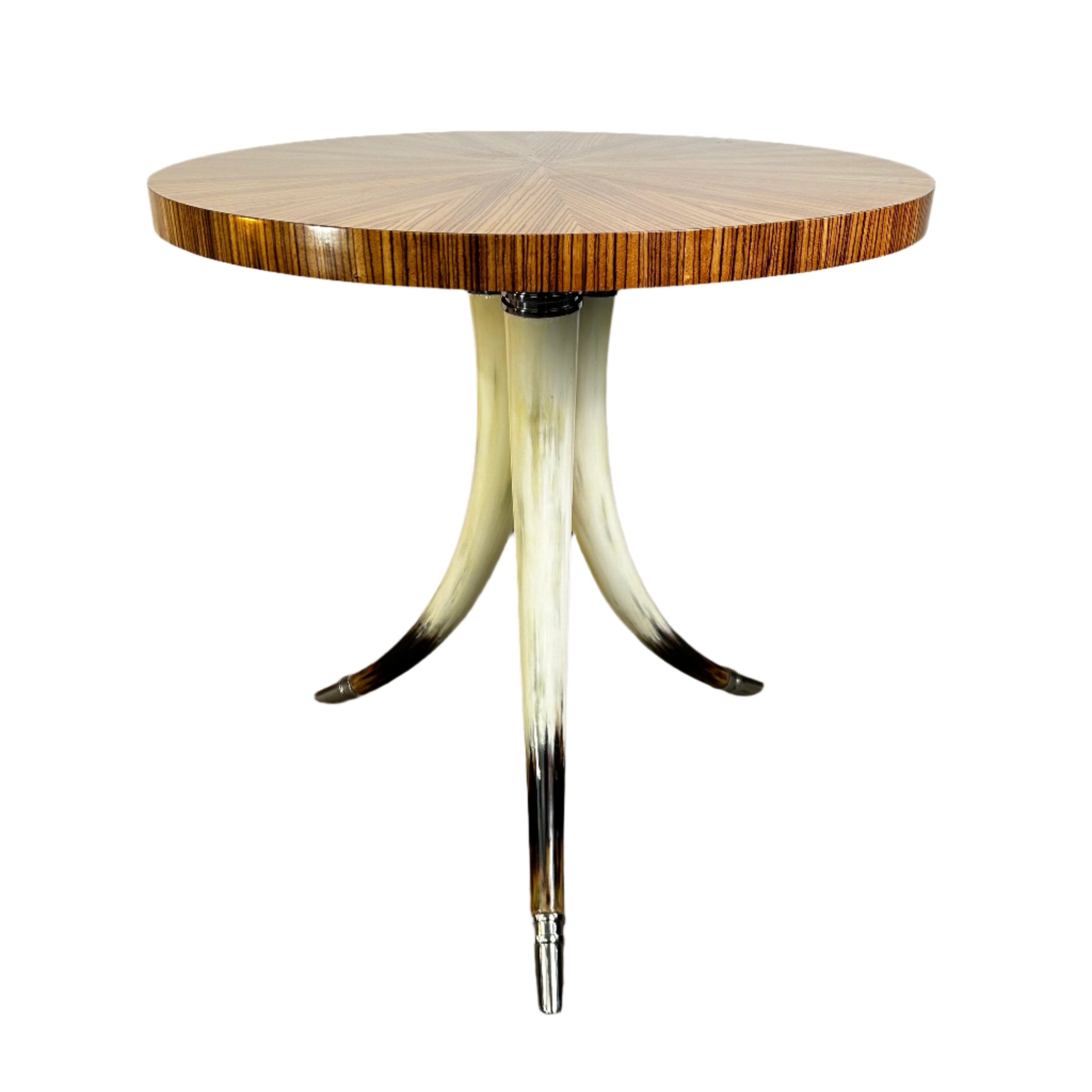 Theodore Alexander Three Horn Legged Table, Round Wood Top