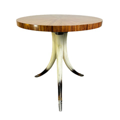 Theodore Alexander Three Horn Legged Table, Round Wood Top