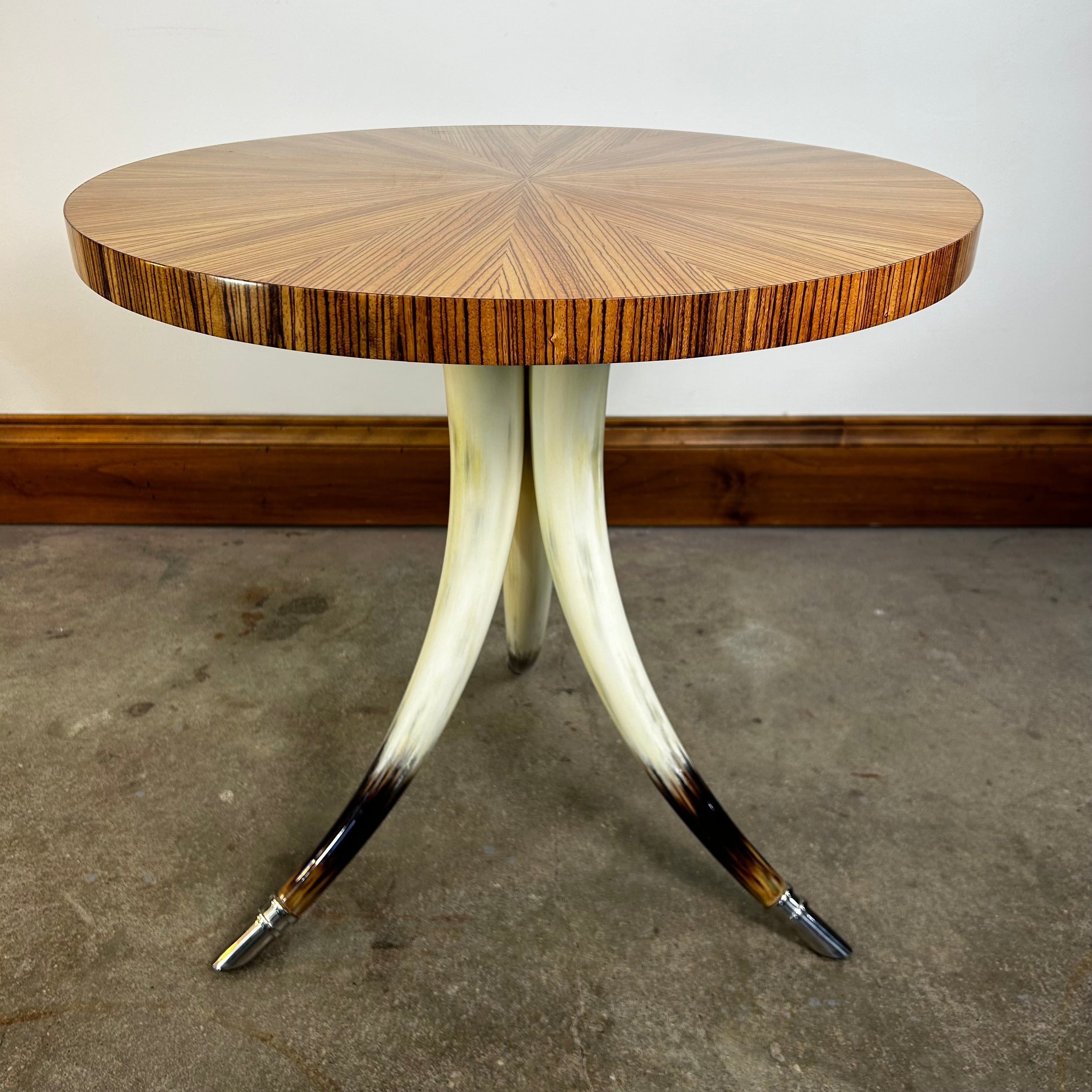 Theodore Alexander Three Horn Legged Table, Round Wood Top