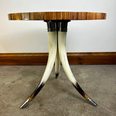 Theodore Alexander Three Horn Legged Table, Round Wood Top