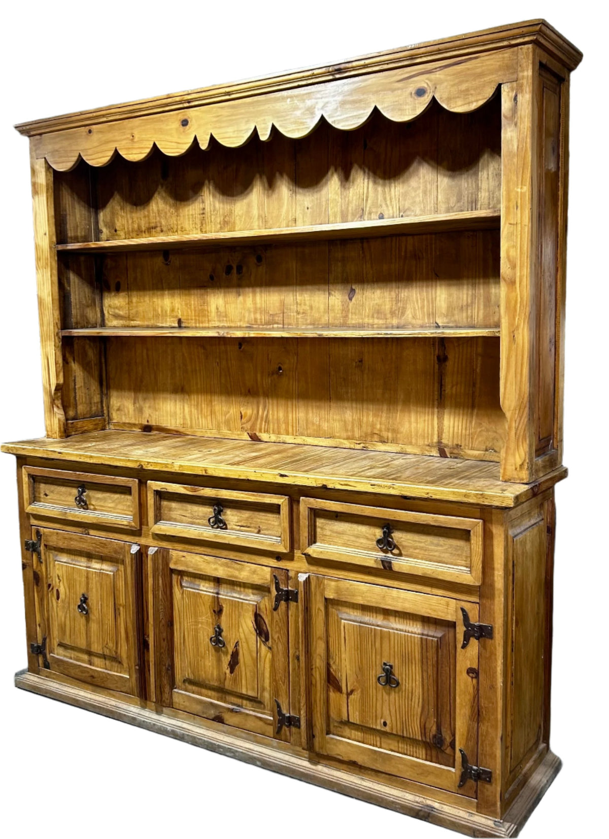 Pine Hutch, Large, Two-Piece Bookshelf top & Cabinet Bottom Made in Mexico, Iron Hardware