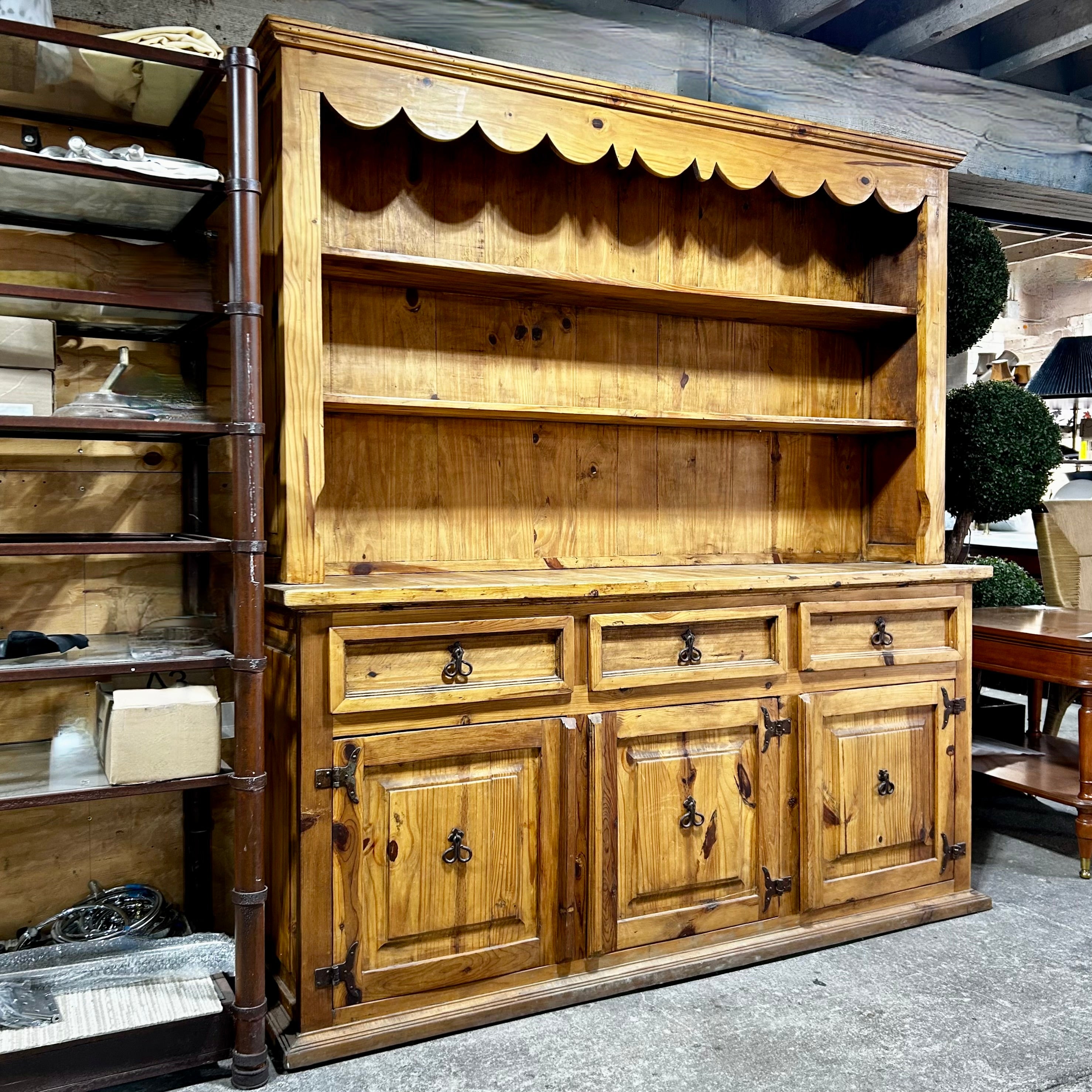 Pine Hutch, Large, Two-Piece Bookshelf top & Cabinet Bottom Made in Mexico, Iron Hardware