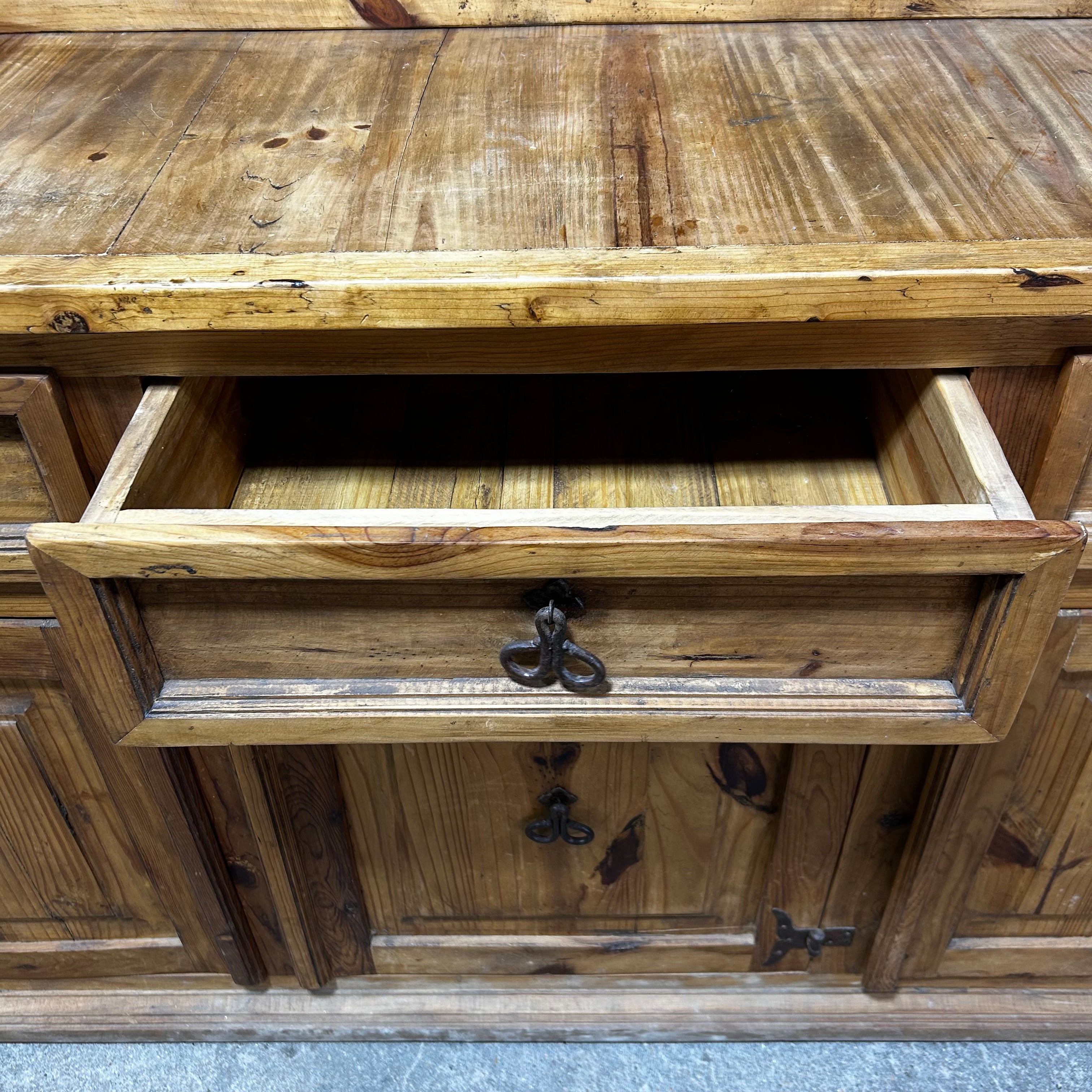 Pine Hutch, Large, Two-Piece Bookshelf top & Cabinet Bottom Made in Mexico, Iron Hardware