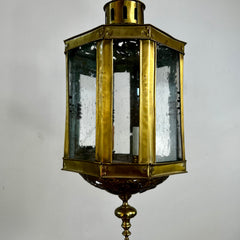 Brass Pendant Hanging Light, Vintage, Poured Glass, Two Candle Light