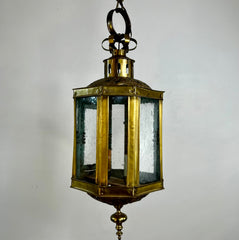 Brass Pendant Hanging Light, Vintage, Poured Glass, Two Candle Light