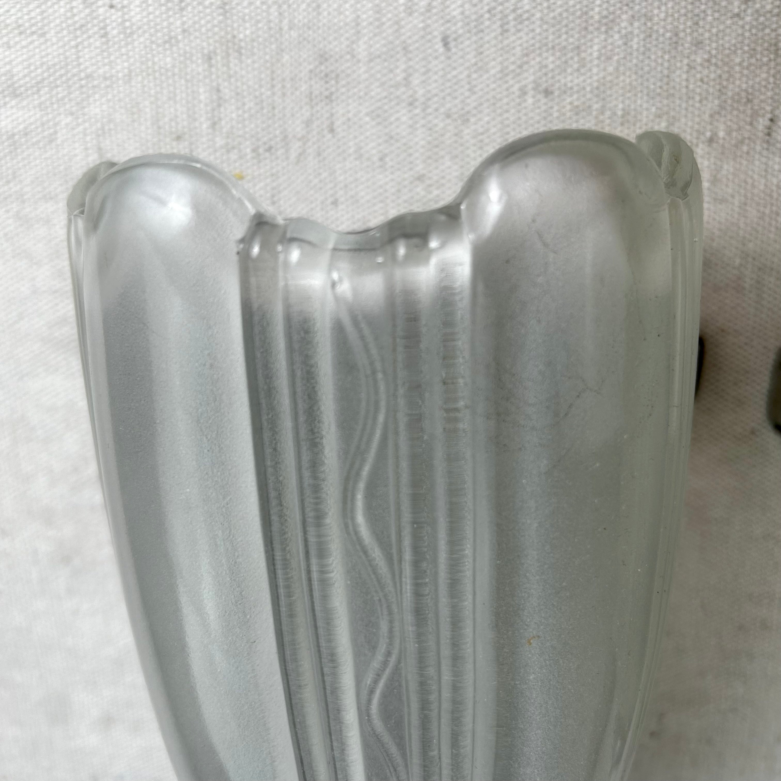 Wall Sconce, Vintage, Pair, Deco Style, Silver, Frosted Fluted Glass