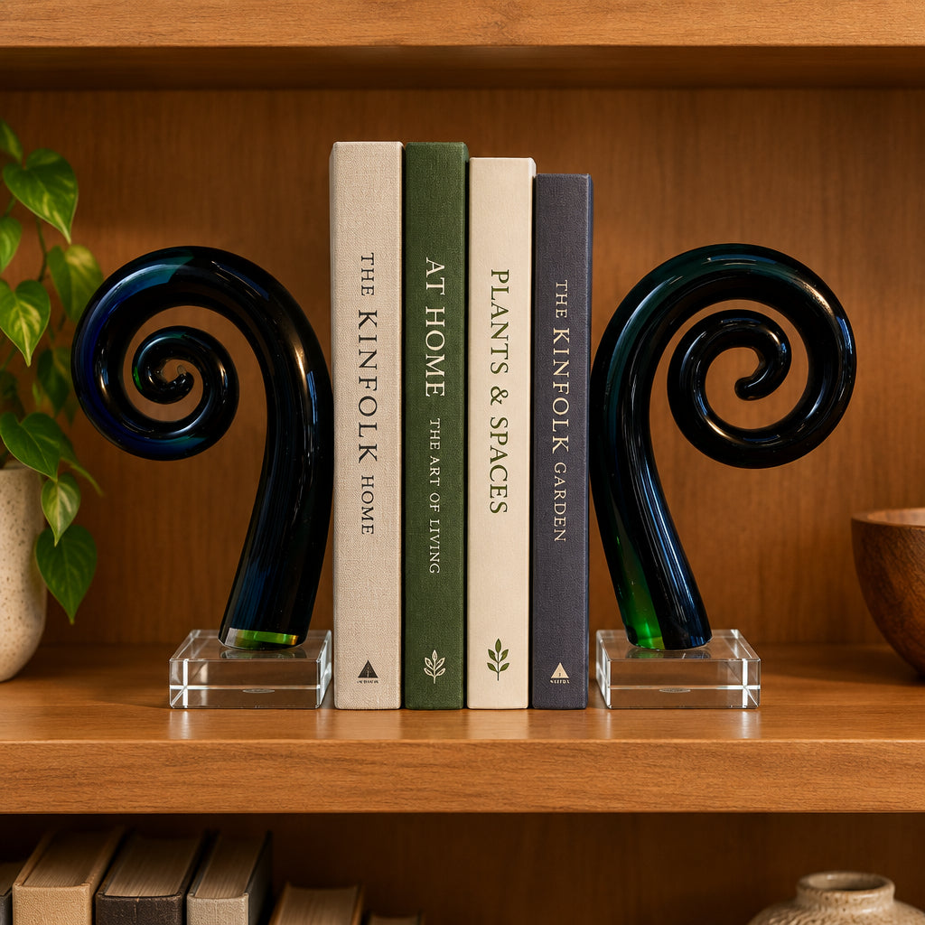 Glass Swirl Sculpture Book Ends, in Dark Aqua Blue, Pair, sku: S32170