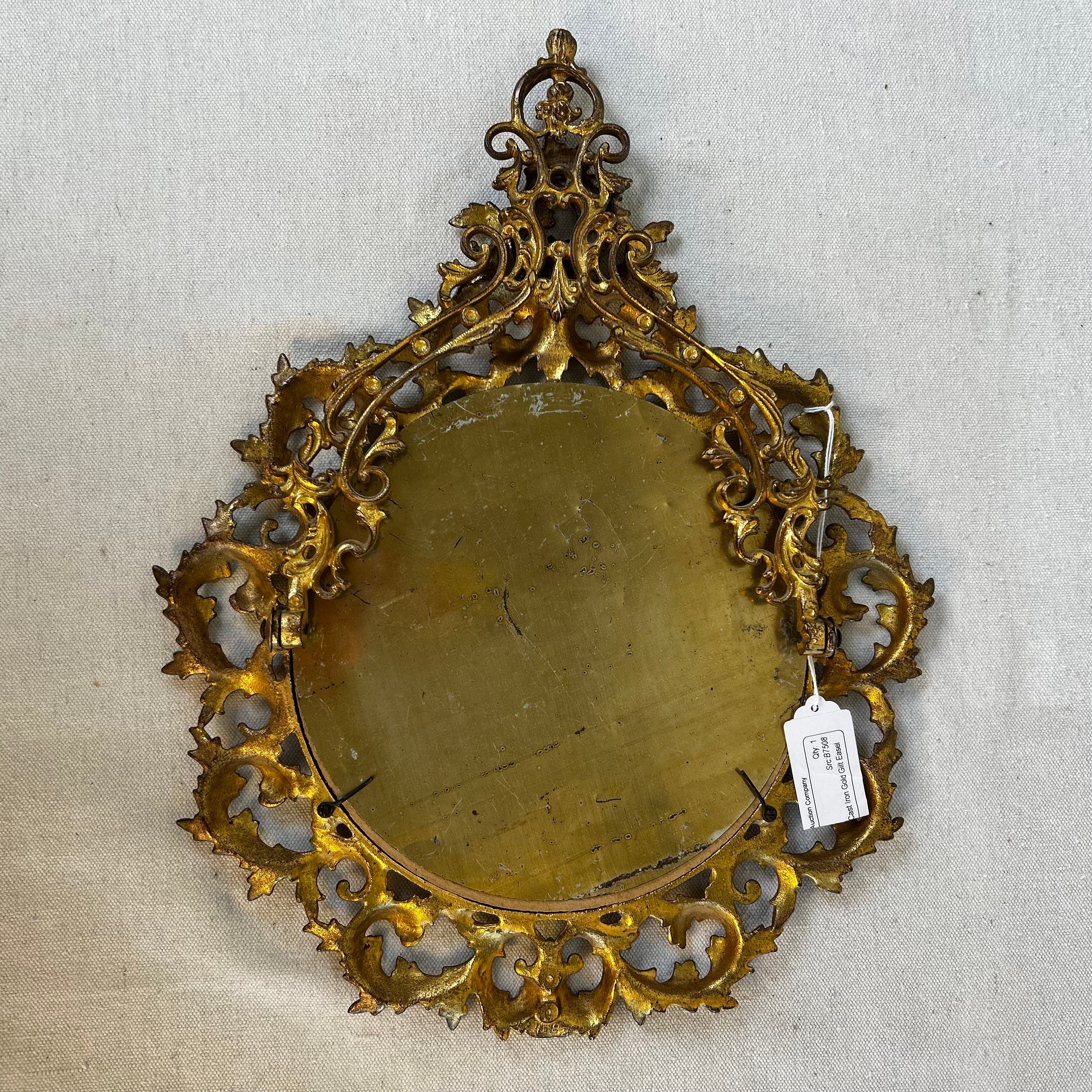 Victorian Era Small Gold Gilt Mirror with Stand, Round, Beveled Edge