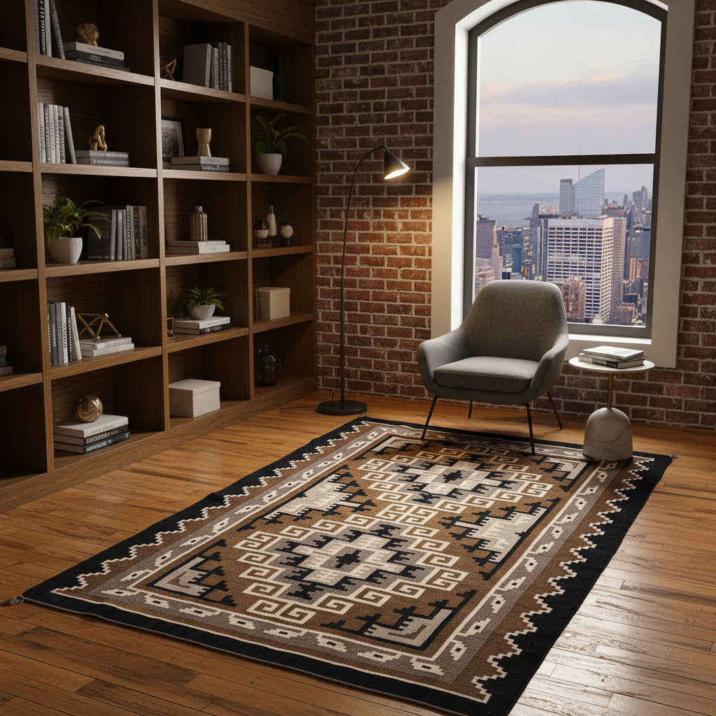Throw Rug, 100% Wool, South West Design, Beige, Black, Grey, Brown, Taupe, sku: 033416