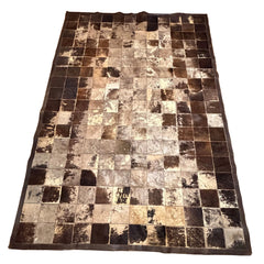 Hair on Hide Patchwork Area Rug, Taupe & Brown, Leather Edge Trim, Sku 033233