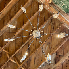 Currey & Company Large Chandelier, 8-Arm, Carved Wood, Iron Structure, sku: 033487