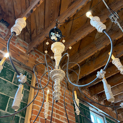 Currey & Company Large Chandelier, 8-Arm, Carved Wood, Iron Structure, sku: 033487