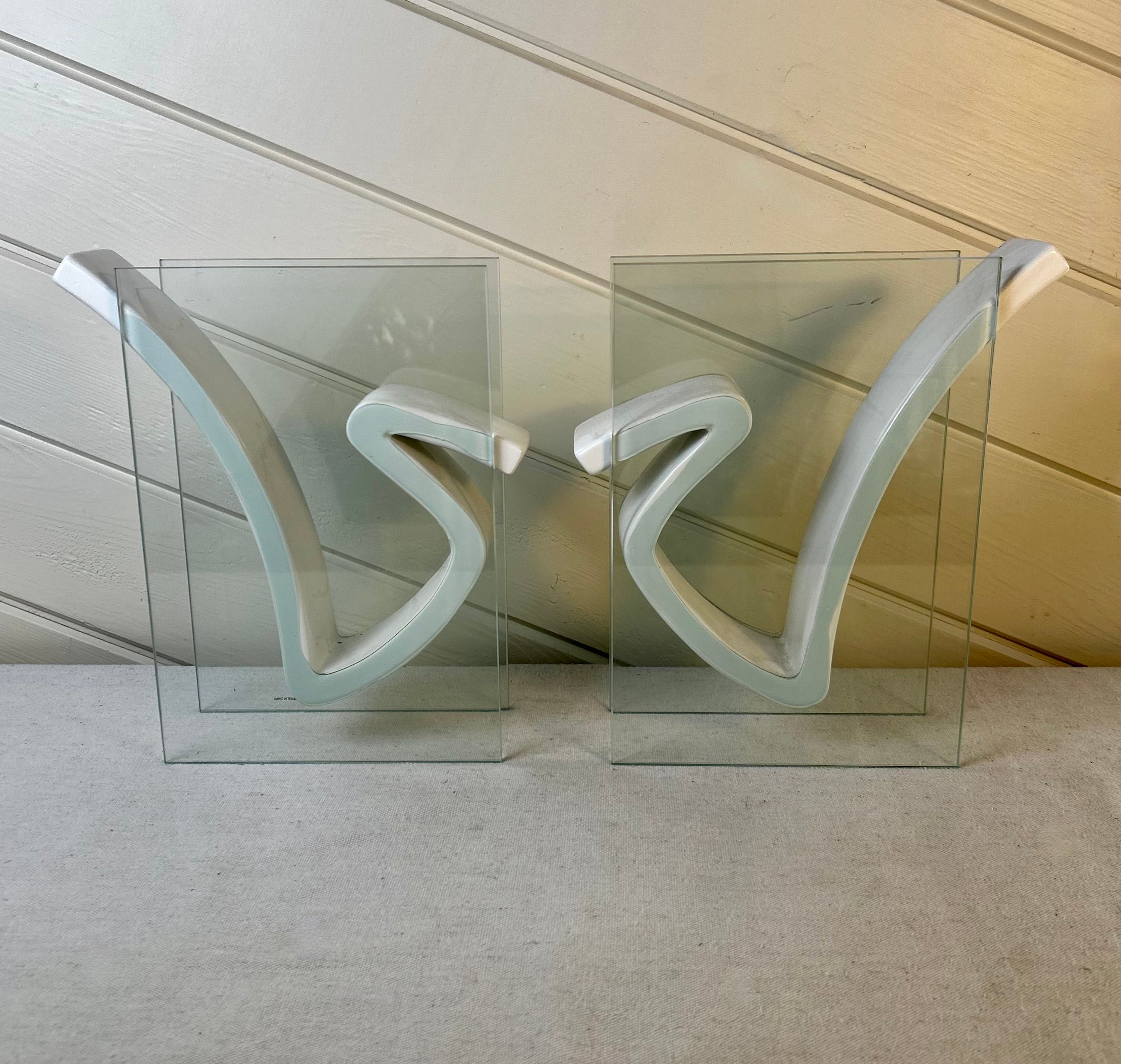 Art Glass and White Porcelain Bookends, Pair