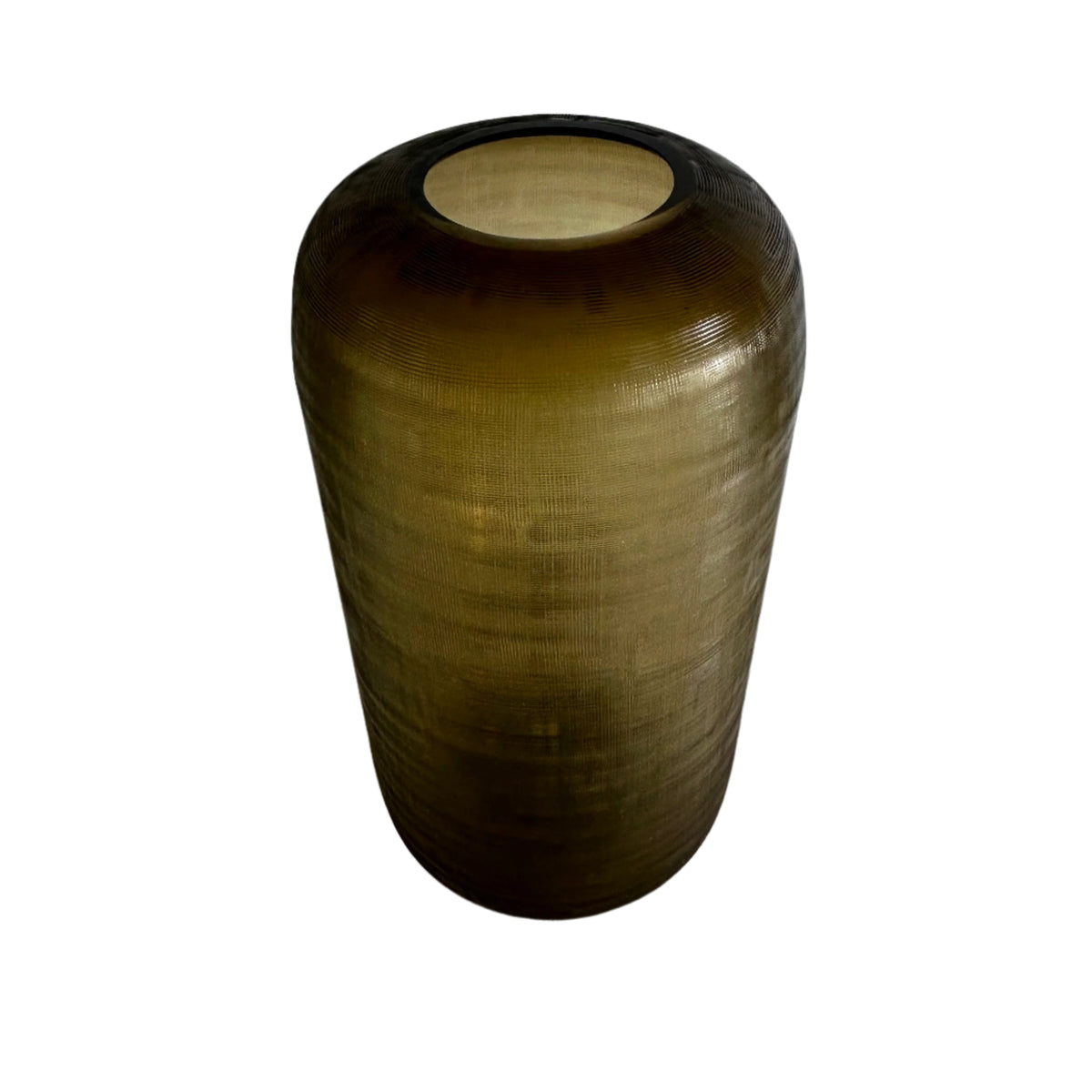 Large Dark Green Round Glass Pillar Vase, Textured Finish