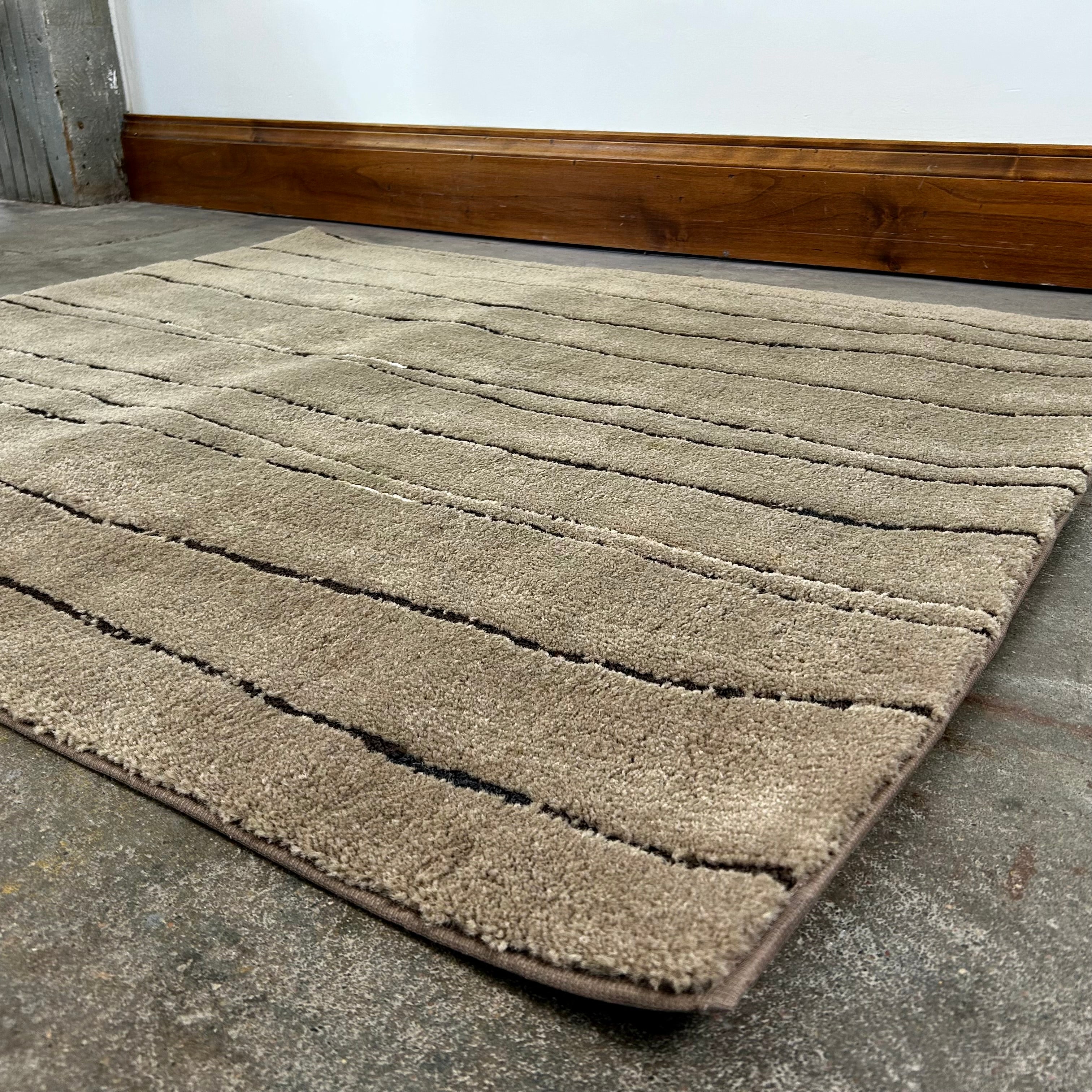 Pile Rug, Beige with Brown Lines Running Through, Contemporary