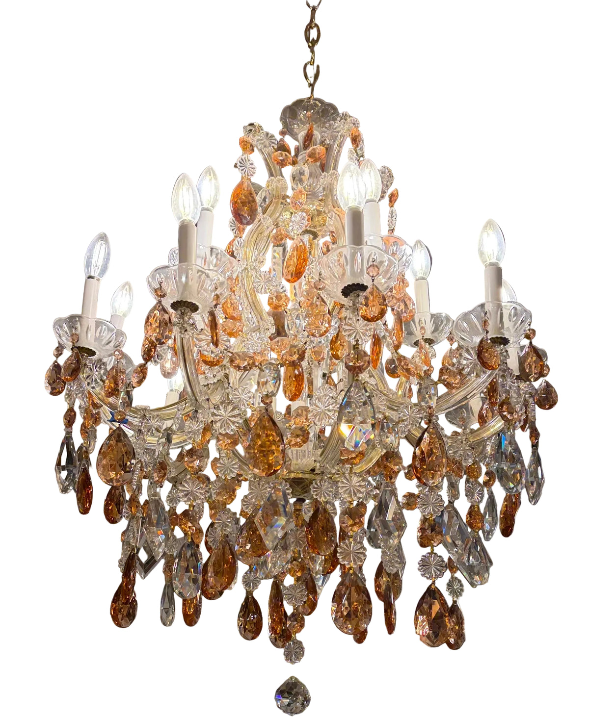 Large Amber Crystal Chandelier with 15 Candle Sticks,Two Tier, Sku: 2912