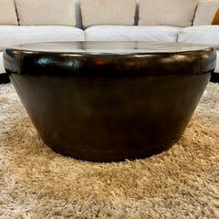 Bronze Round Metal Coffee Table, Conical Shape, Rustic