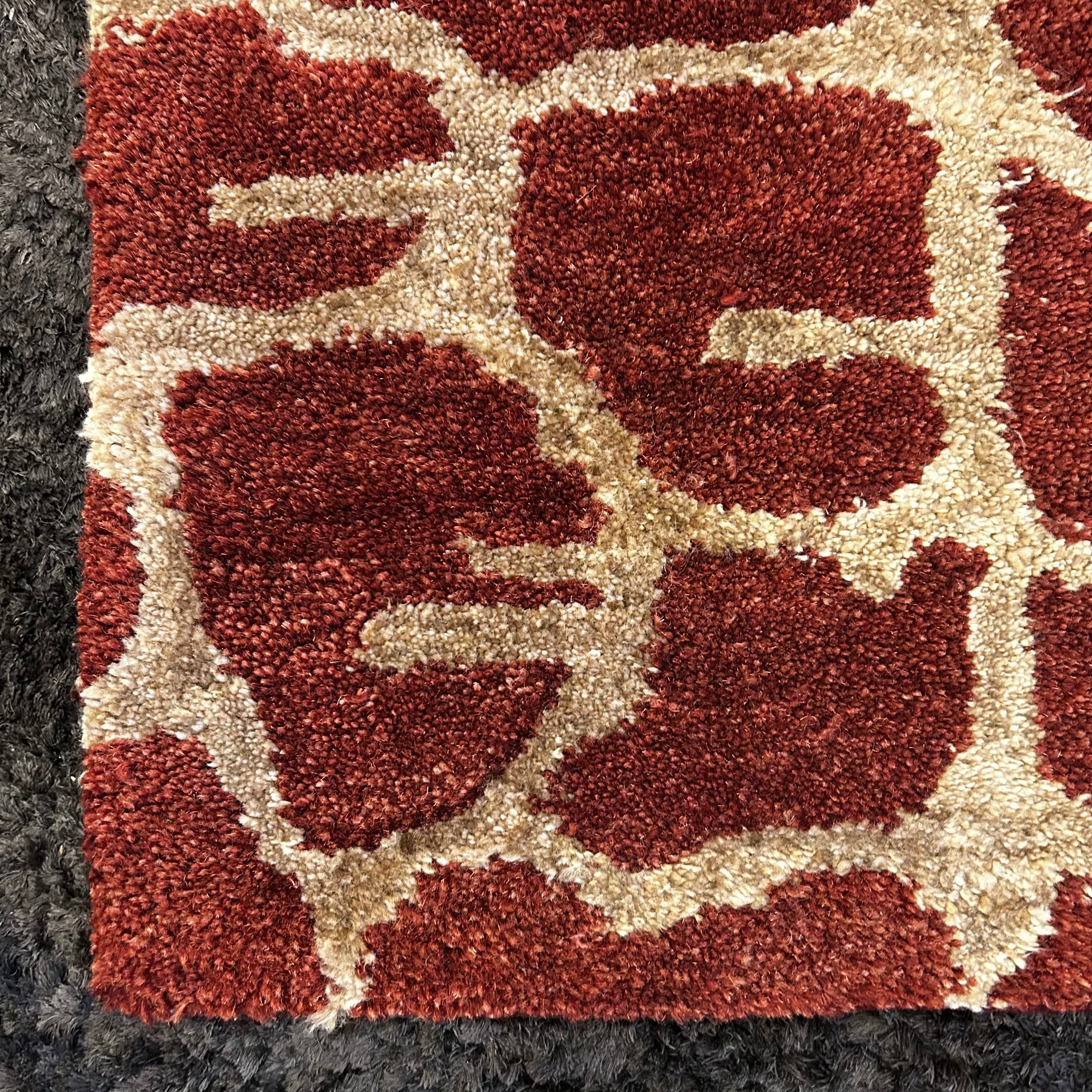 Runner Rug, Tribal Animal Shape Motif, Wool Blend, Rust and Tan