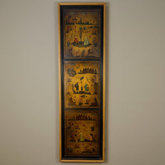 Wall Art, Hand Painted Vintage Pictorial Triple Scene on Leather, Sku: 033579