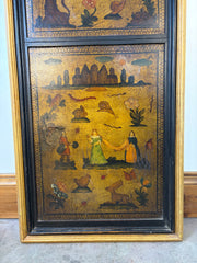 Wall Art, Hand Painted Vintage Pictorial Triple Scene on Leather, Sku: 033579