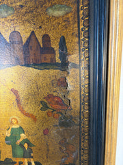 Wall Art, Hand Painted Vintage Pictorial Triple Scene on Leather, Sku: 033579