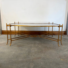 Dennis & Leen Coffee Table, Extra Large, Rectangle, Chinoiserie Tray Top, Gilt Metal Base, Sku: 033609