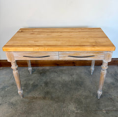 Butcher Block Table, French Country Style, 2-Drawer, Sku: 033629