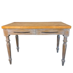 Butcher Block Table, French Country Style, 2-Drawer, Sku: 033629