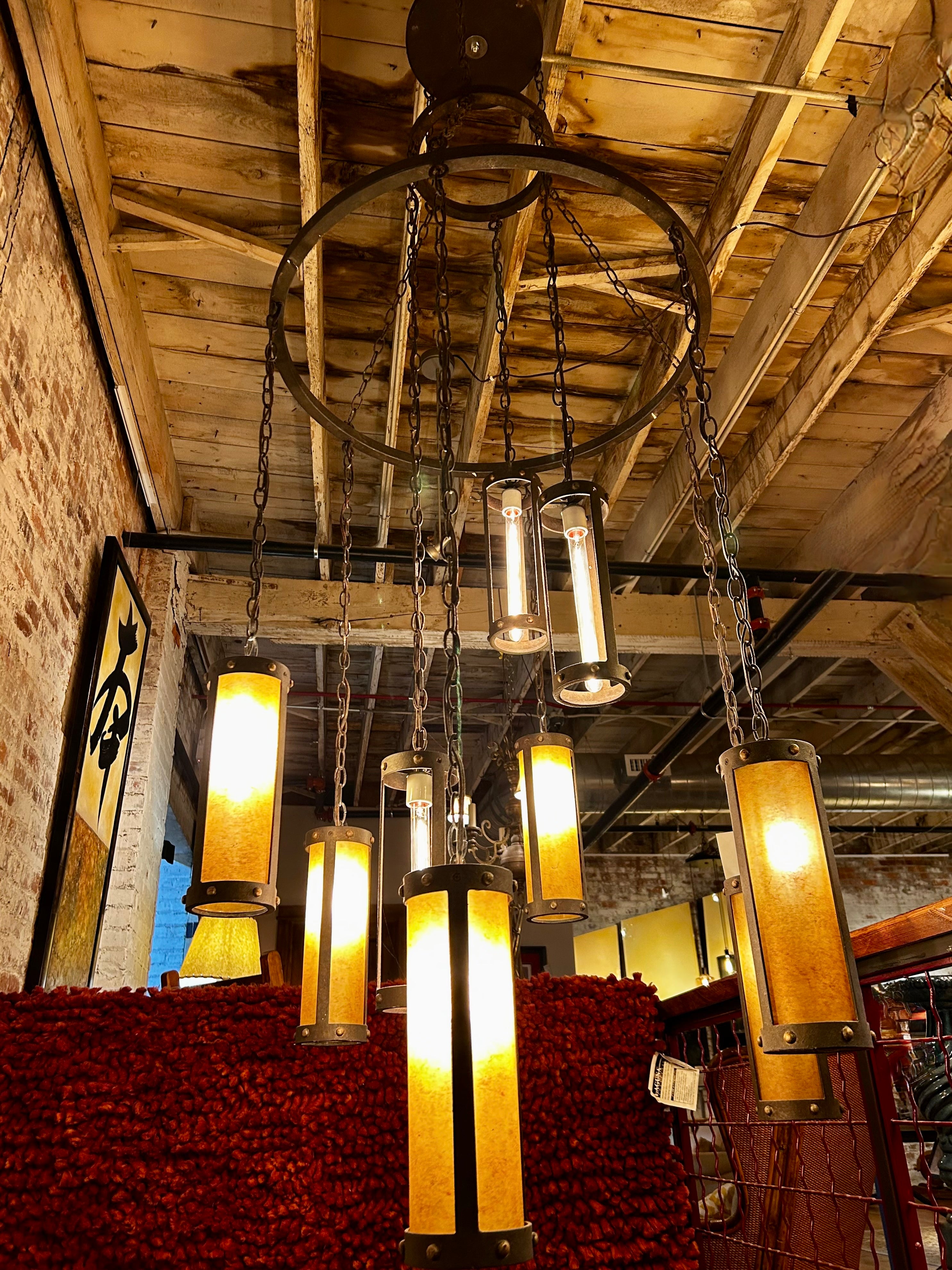 Extra Large Circular Iron Chandelier with 9-Individual Pendant Lights