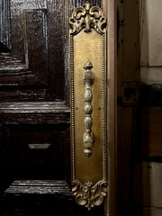 Entry Doors, Pair, Mid-Century, Dark Stained, Multi-Panel, Brass Hardware